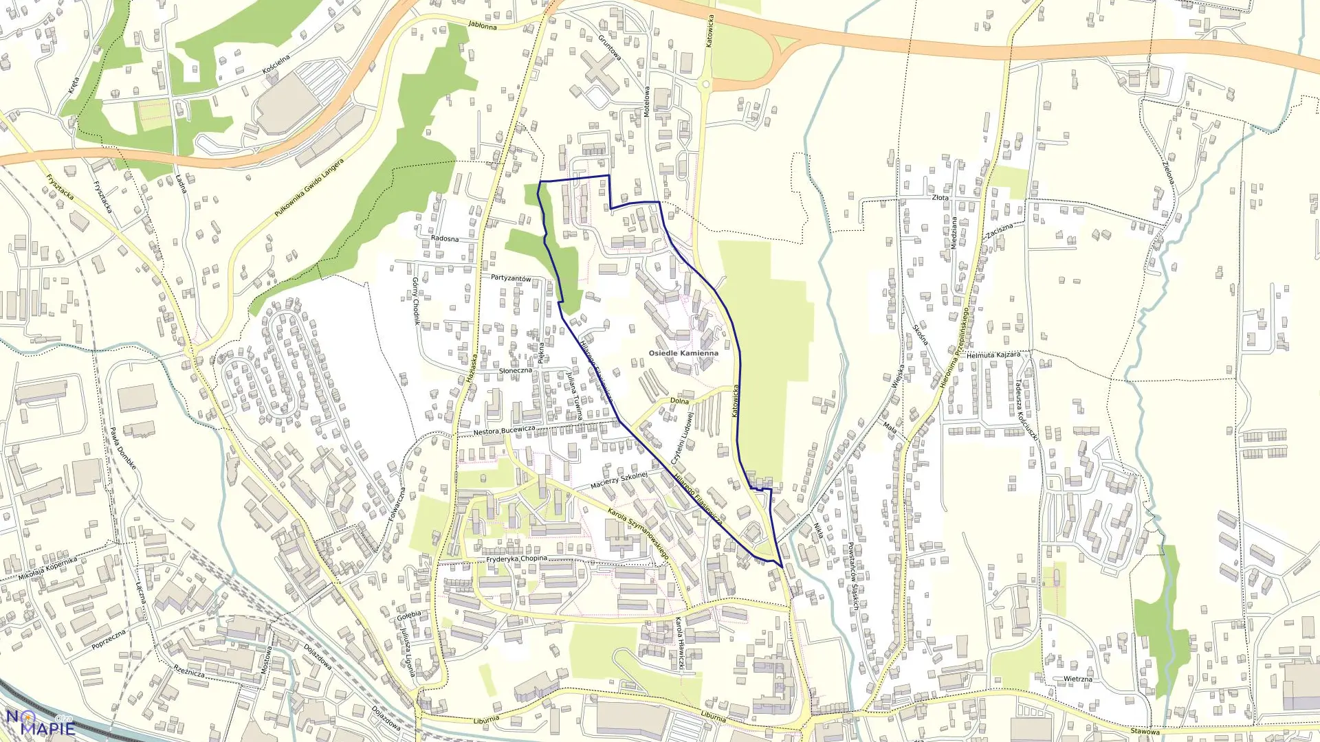 Mapa obrębu 21 w mieście Cieszyn