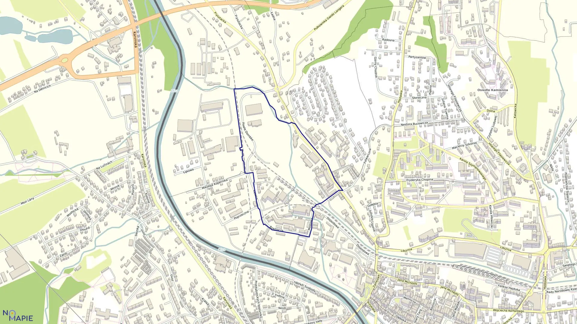 Mapa obrębu 25 w mieście Cieszyn