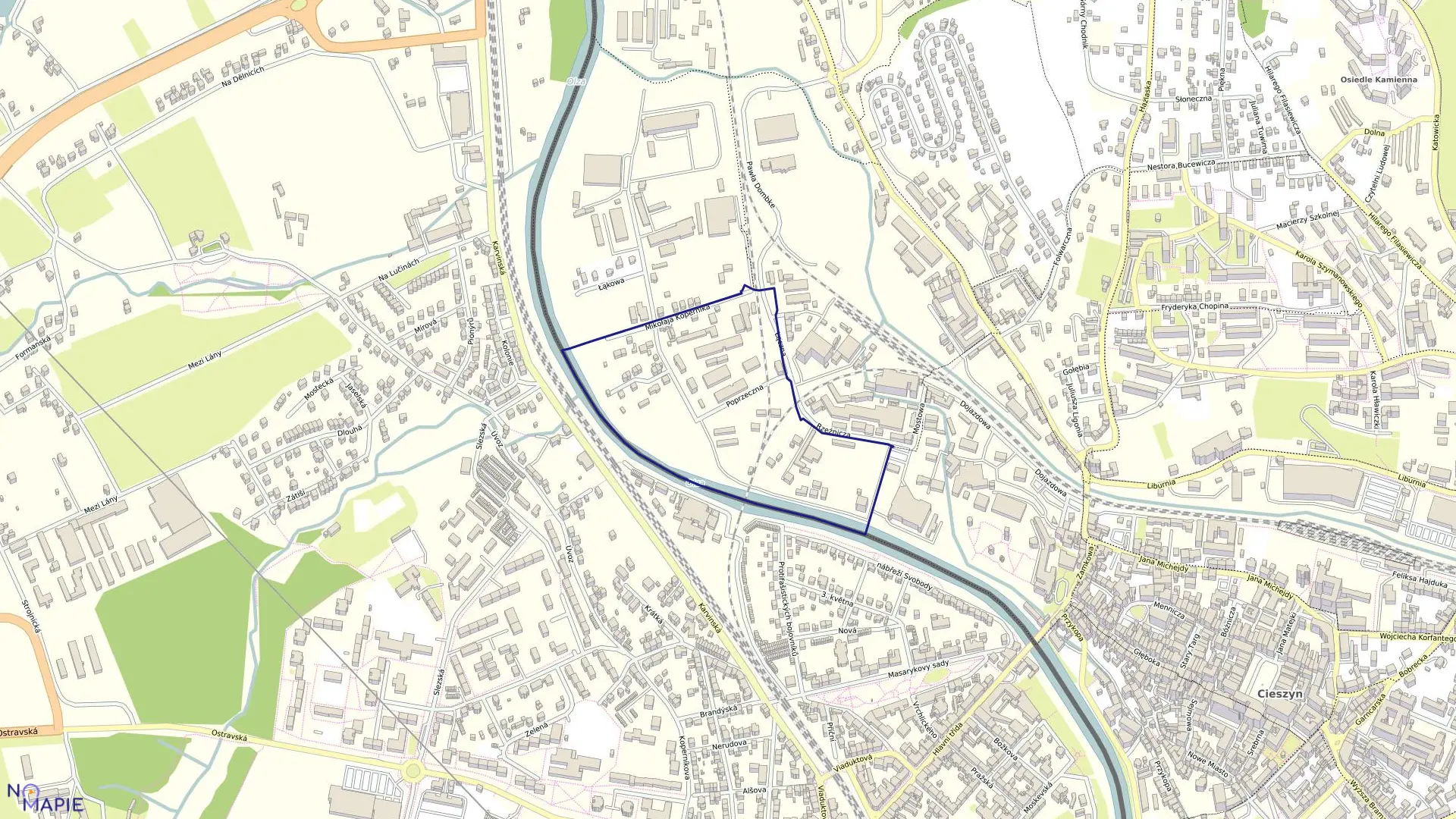 Mapa obrębu 27 w mieście Cieszyn