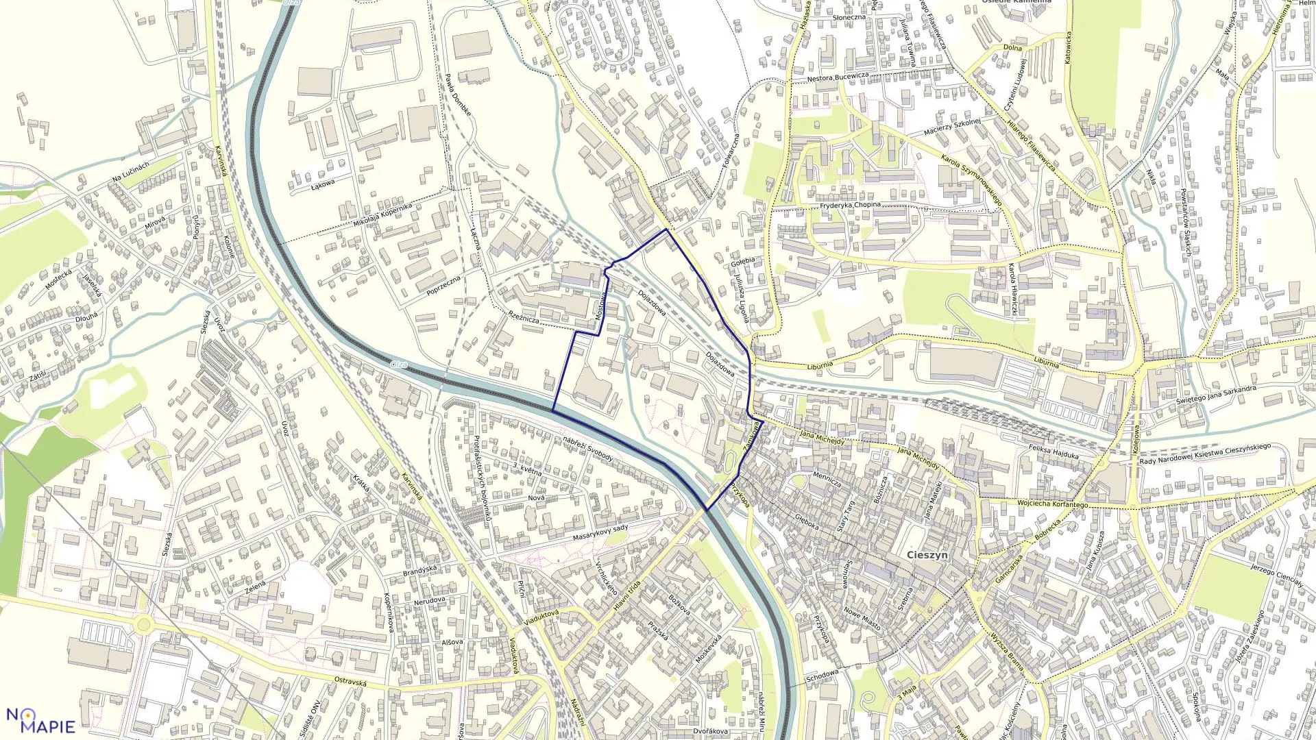 Mapa obrębu 28 w mieście Cieszyn