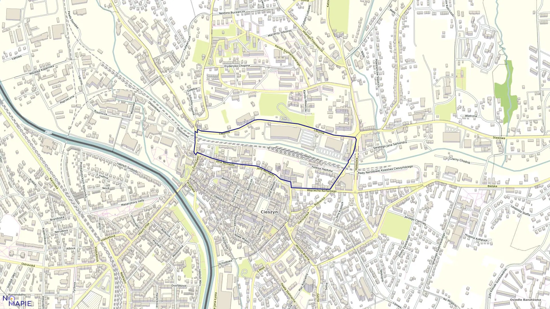 Mapa obrębu 33 w mieście Cieszyn