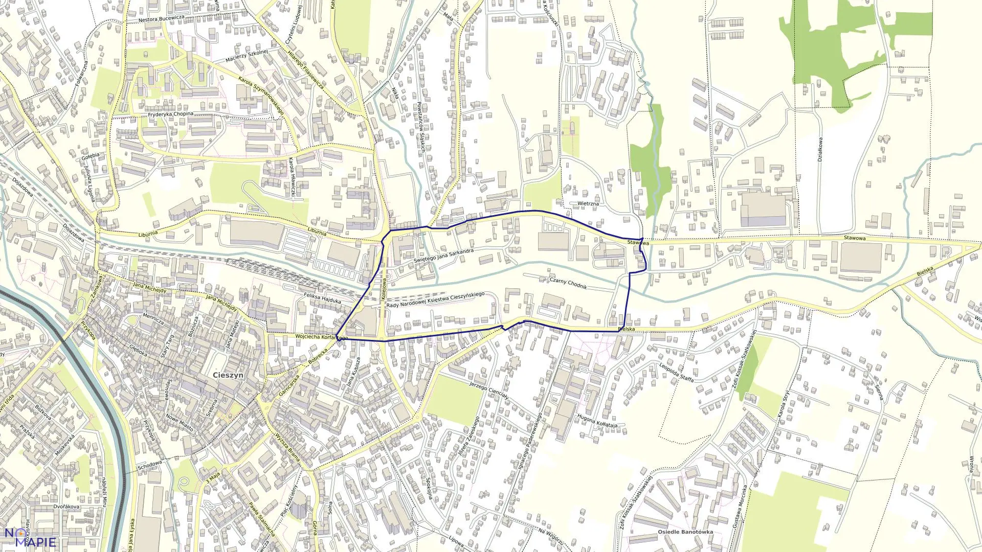 Mapa obrębu 34 w mieście Cieszyn