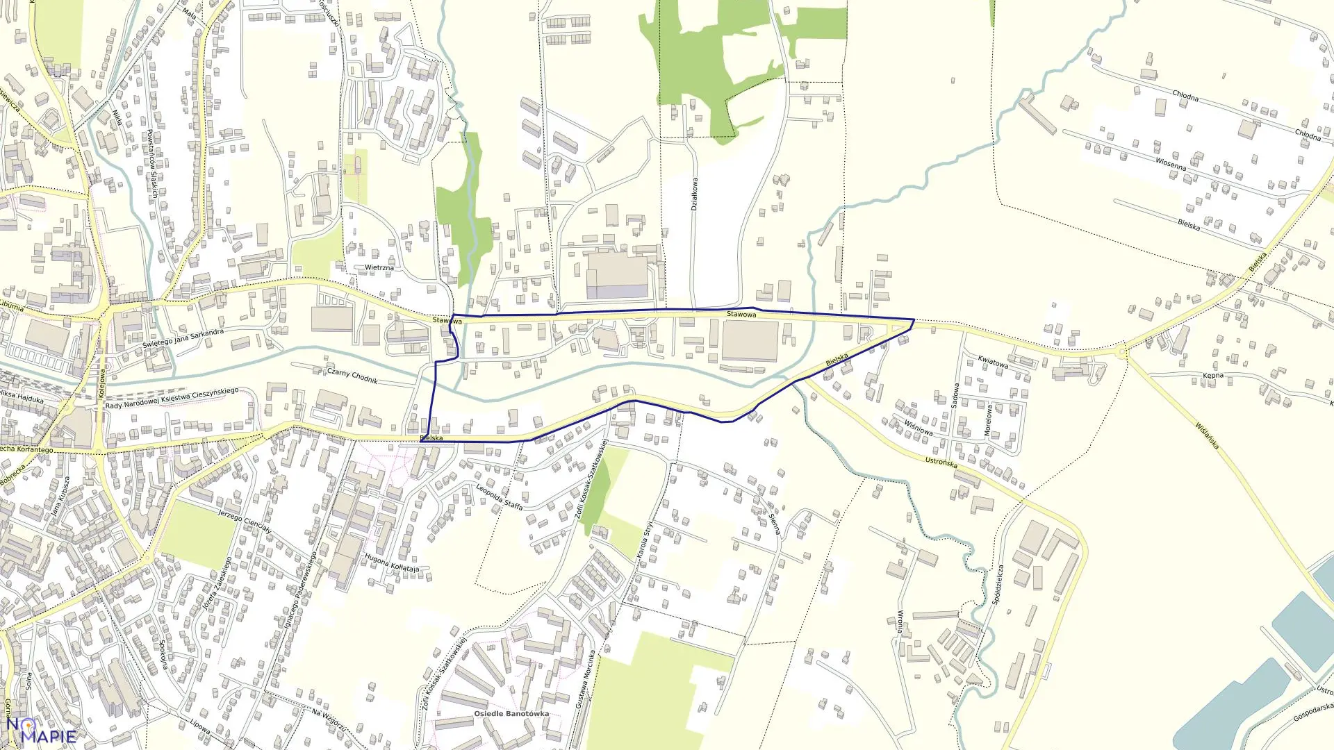 Mapa obrębu 35 w mieście Cieszyn