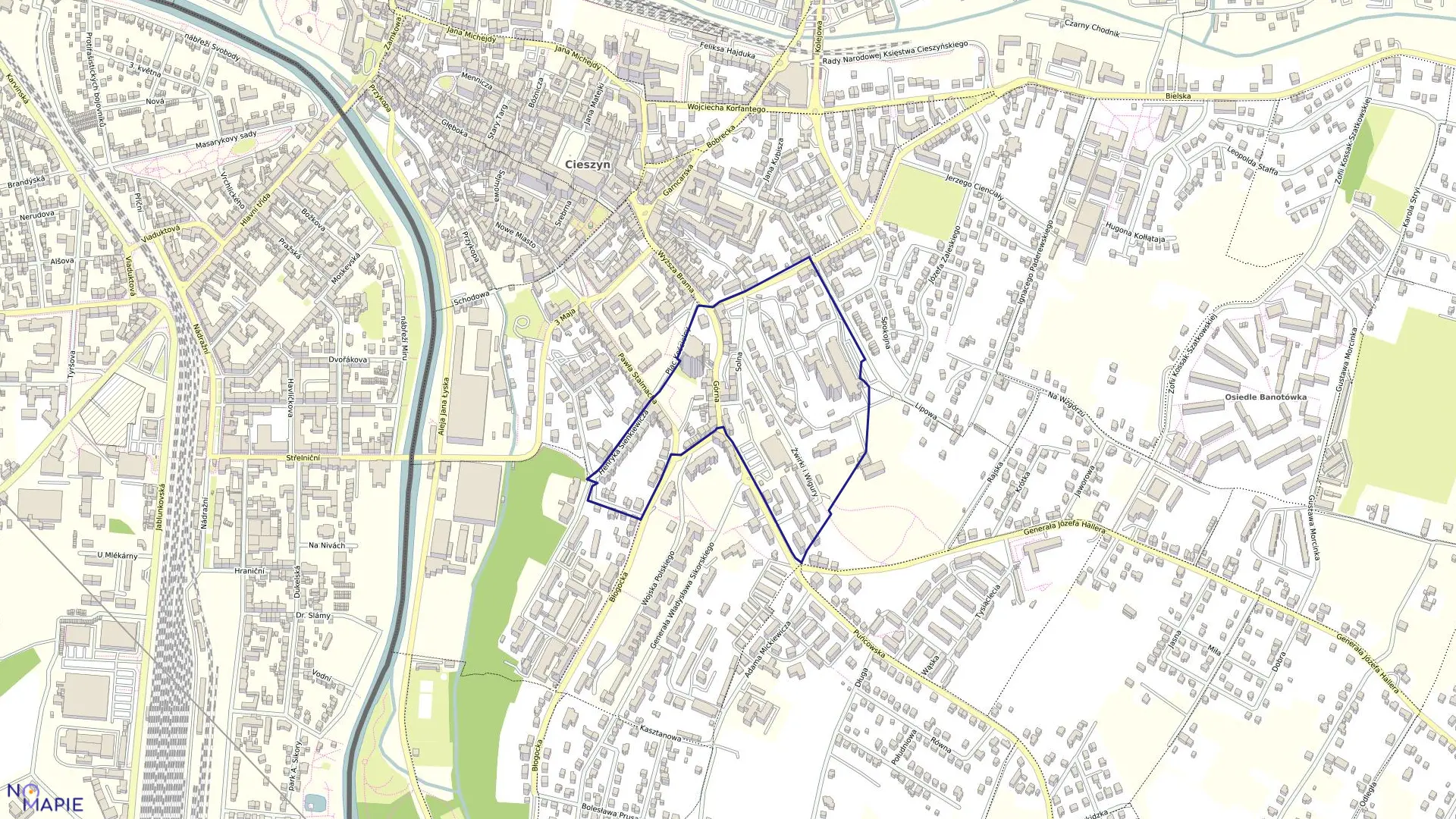 Mapa obrębu 45 w mieście Cieszyn