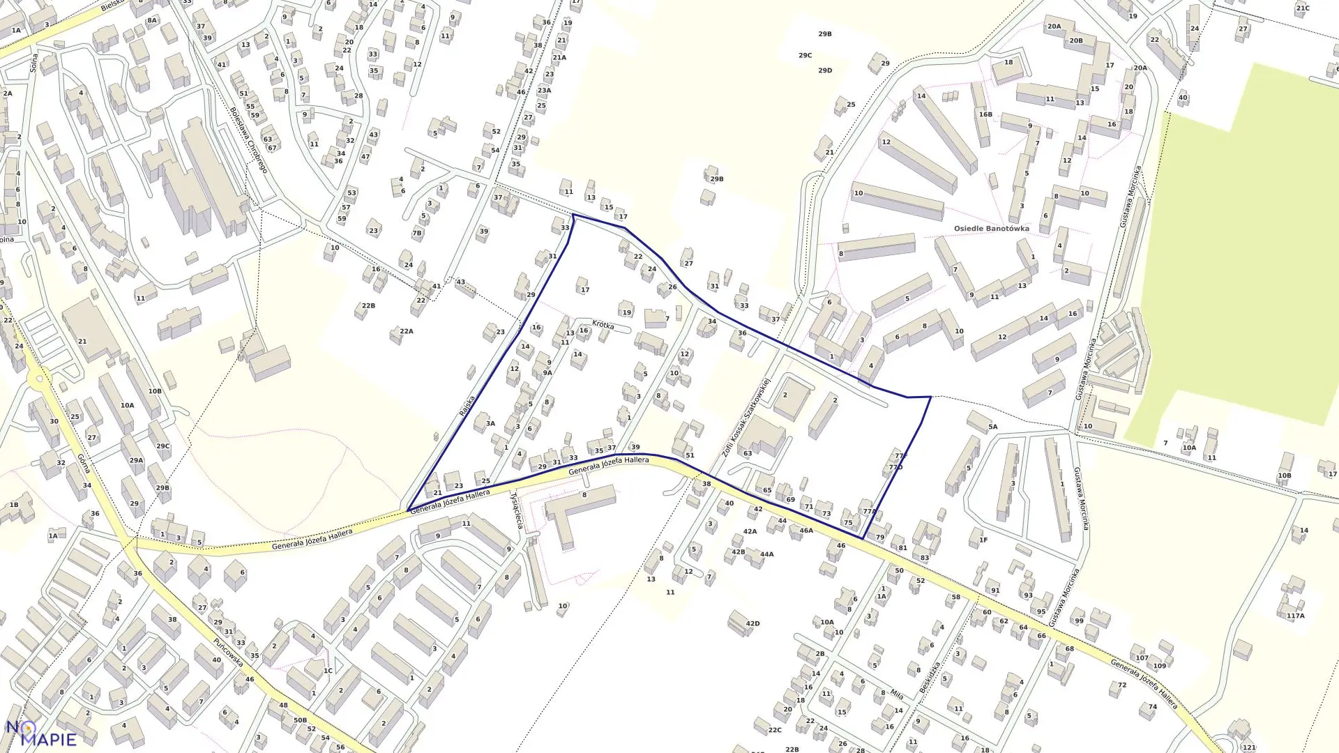 Mapa obrębu 47 w mieście Cieszyn