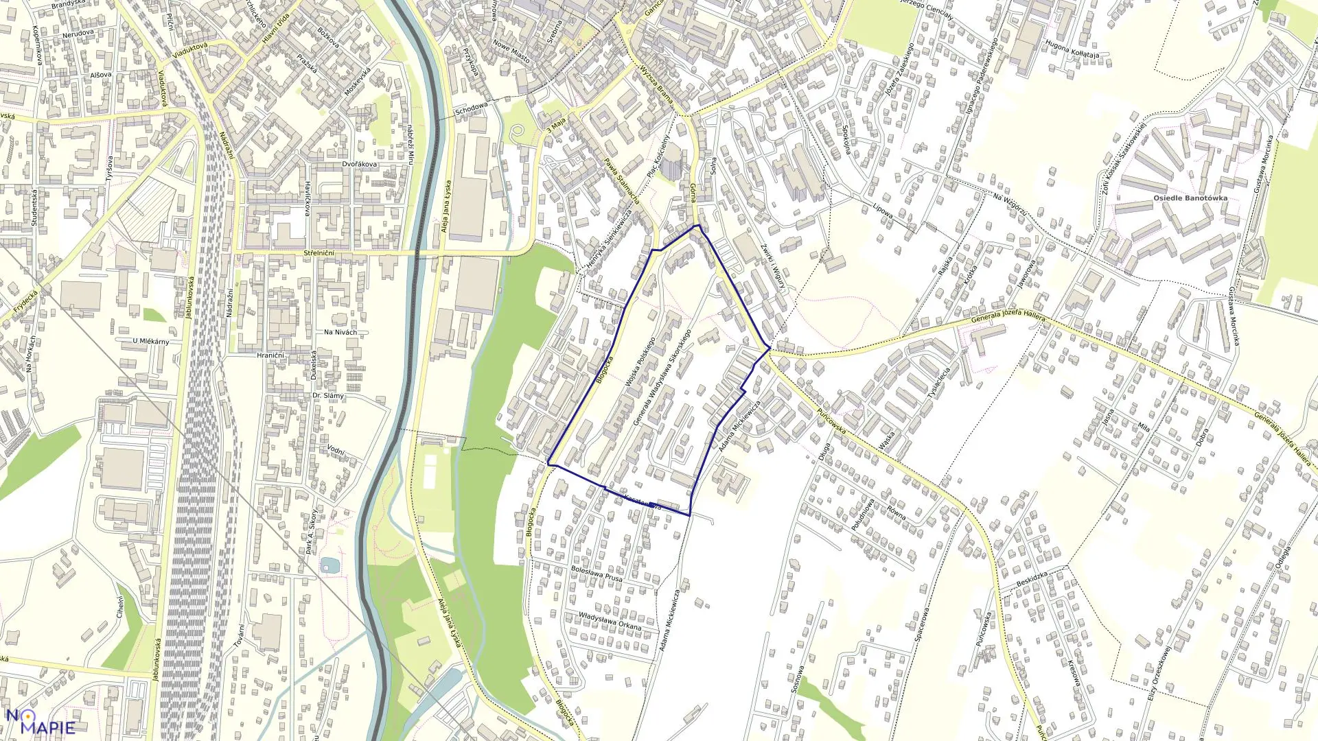 Mapa obrębu 53 w mieście Cieszyn