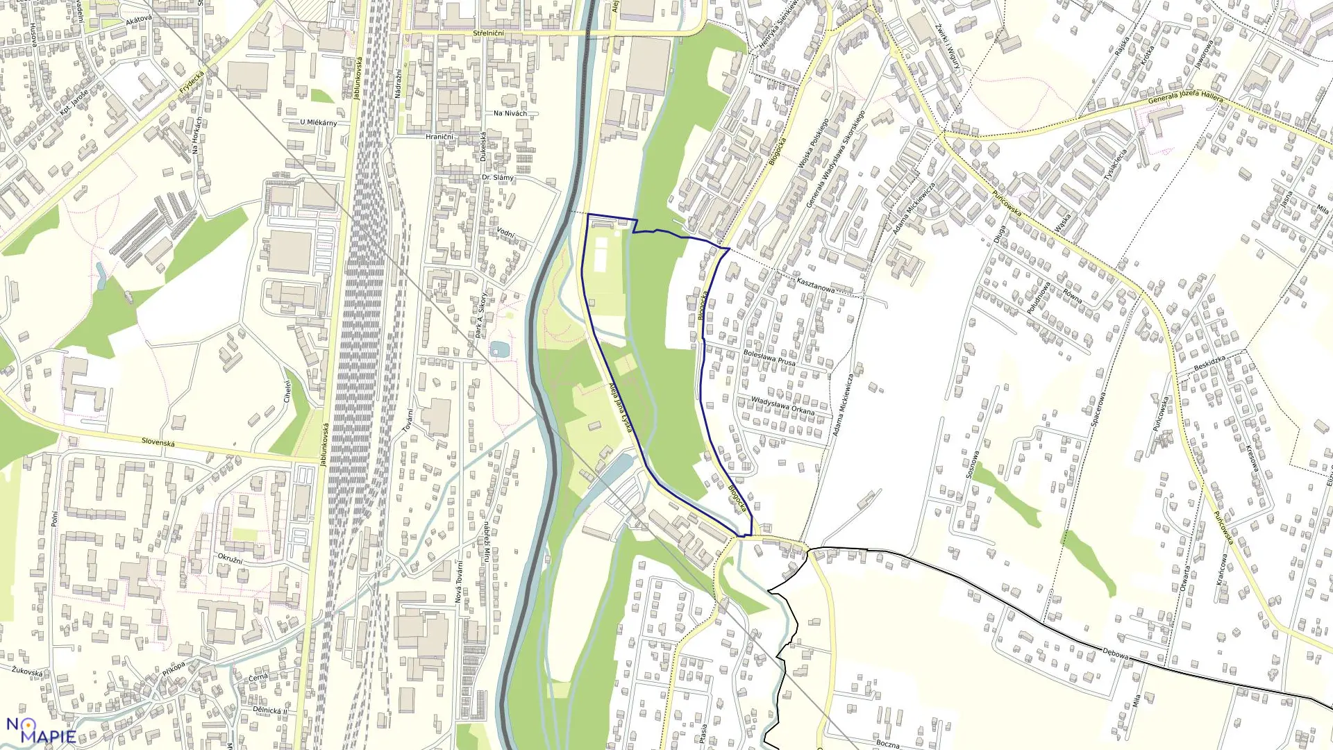 Mapa obrębu 55 w mieście Cieszyn