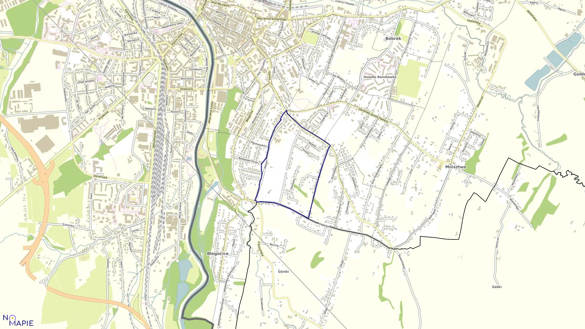 Mapa obrębu 57 w mieście Cieszyn