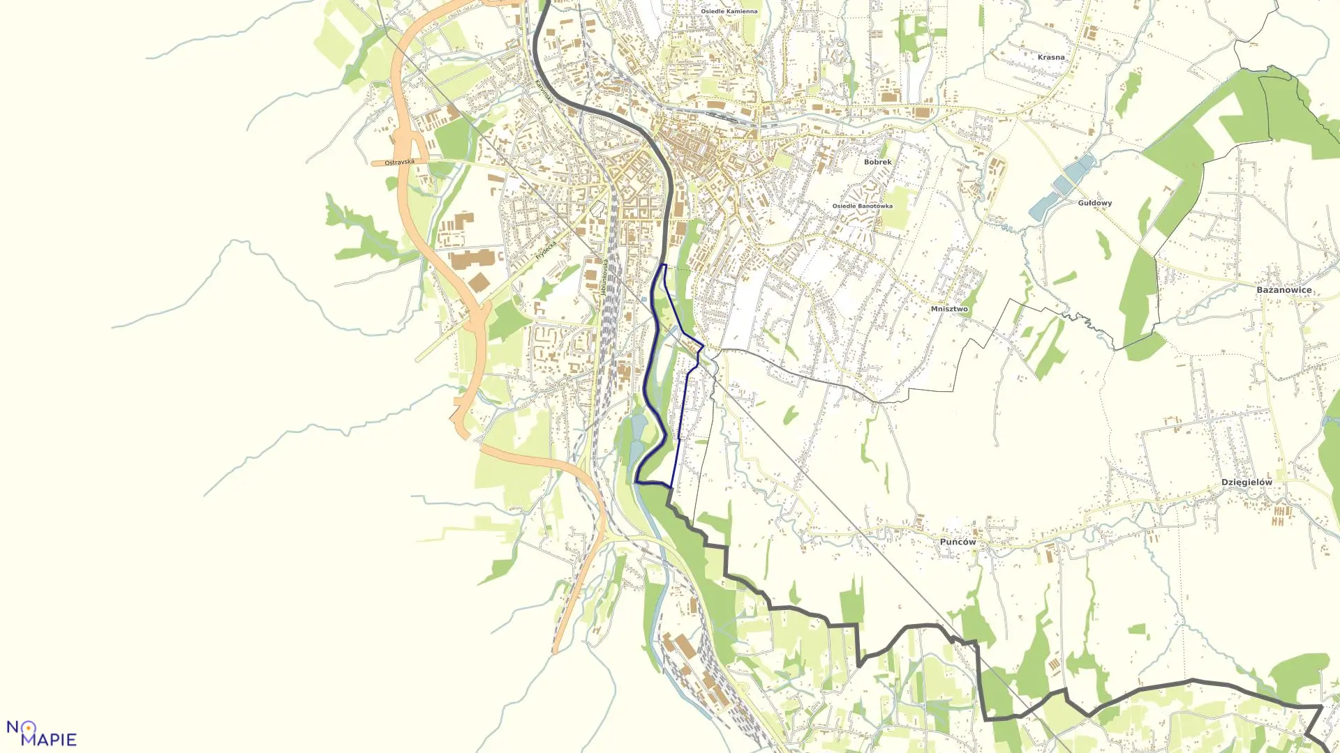 Mapa obrębu 61 w mieście Cieszyn