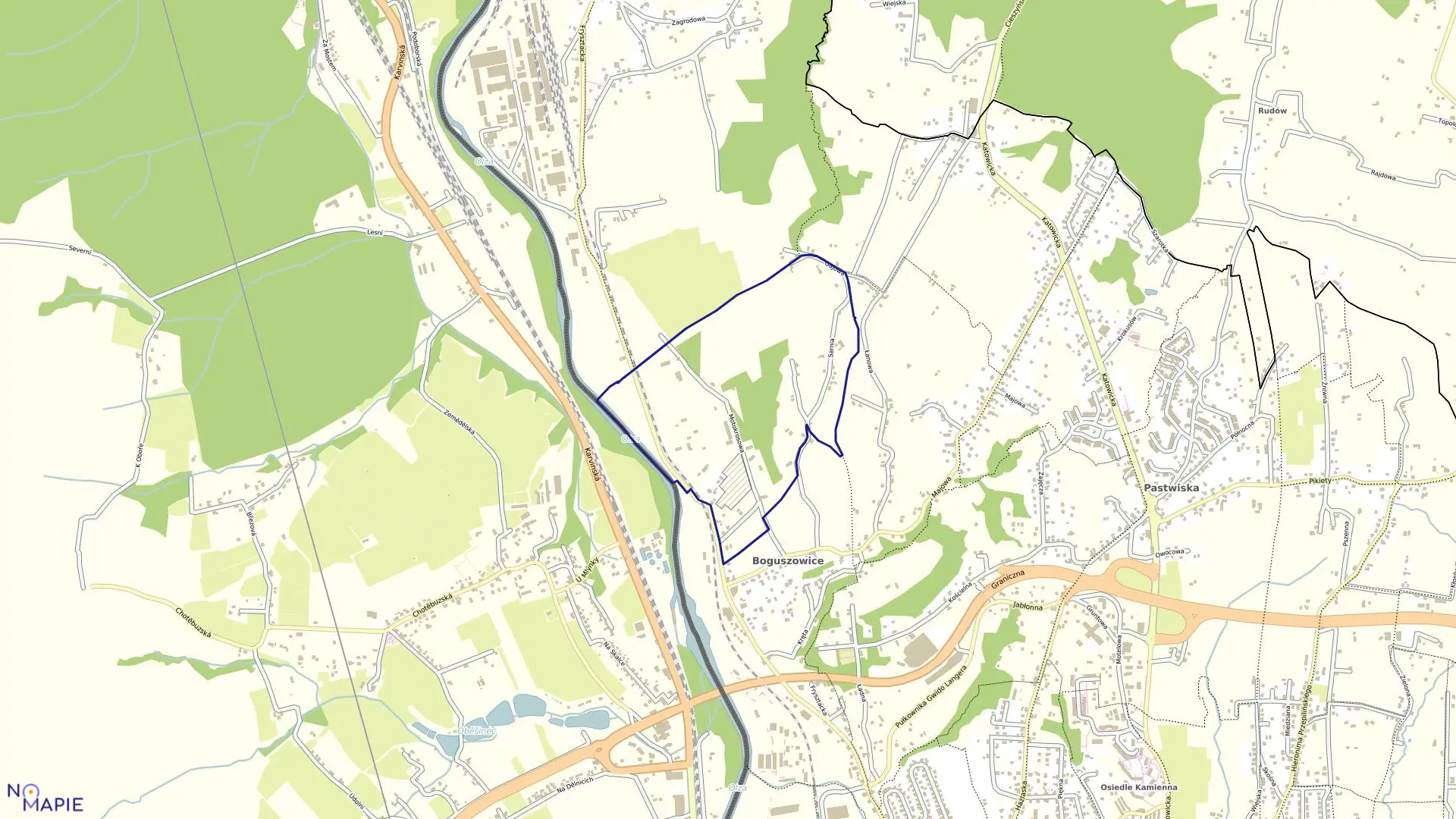 Mapa obrębu 63 w mieście Cieszyn