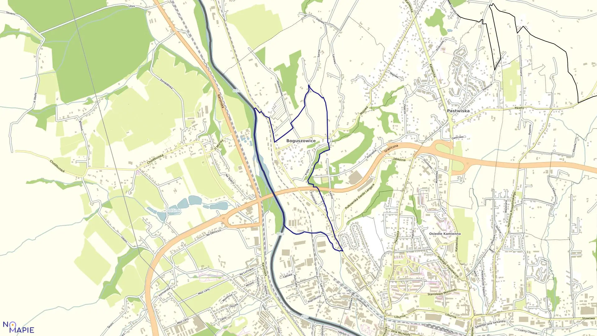 Mapa obrębu 64 w mieście Cieszyn