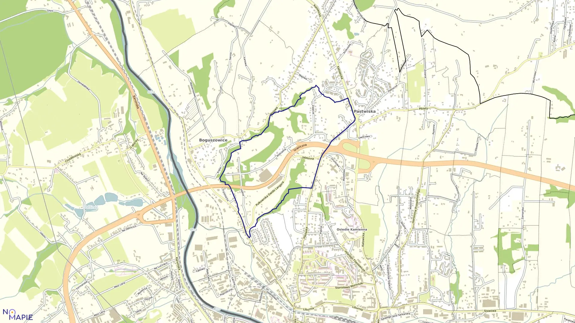 Mapa obrębu 68 w mieście Cieszyn