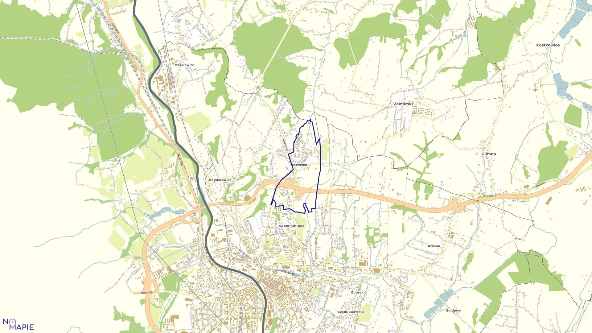 Mapa obrębu 69 w mieście Cieszyn