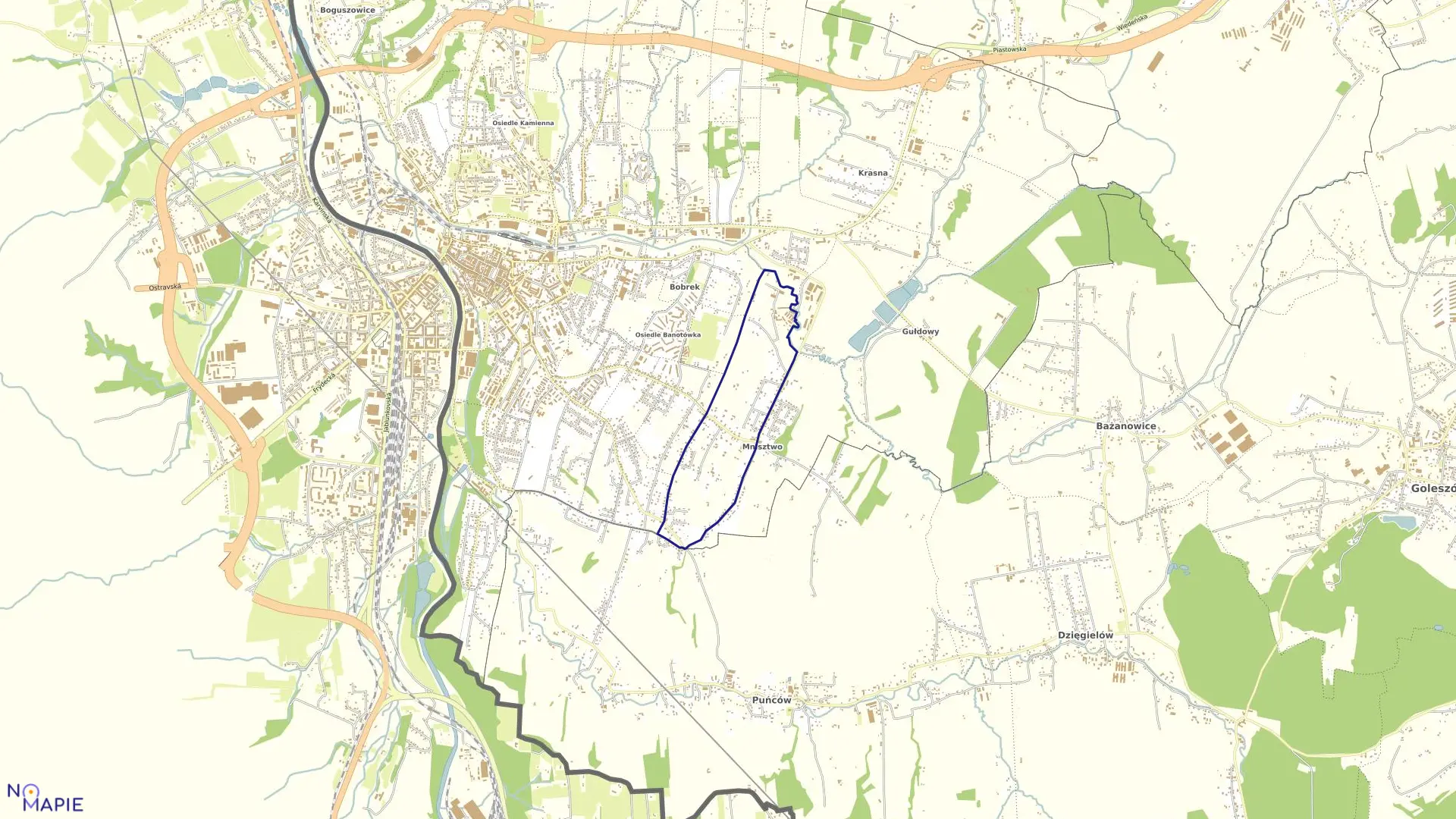 Mapa obrębu 76 w mieście Cieszyn